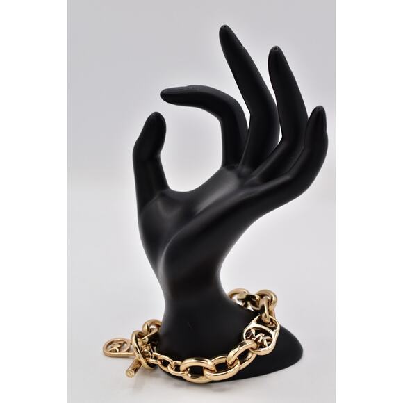 Michael Kors Vintage Y2K Logo MK Bracelet Gold Tone Chunky Chain Toggle Bin5 - Picture 7 of 12